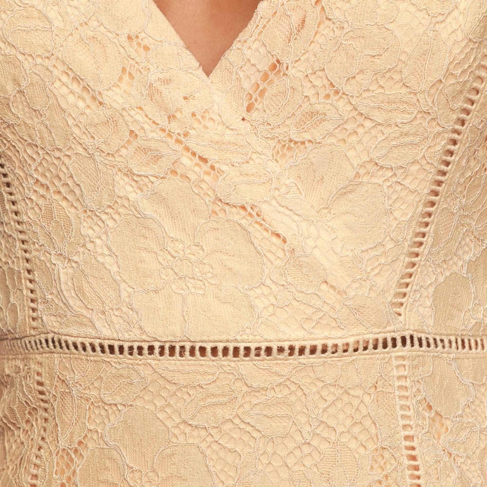 Lulu's Beige Lace Ruffled Mini Dress - Picture 6 of 6
